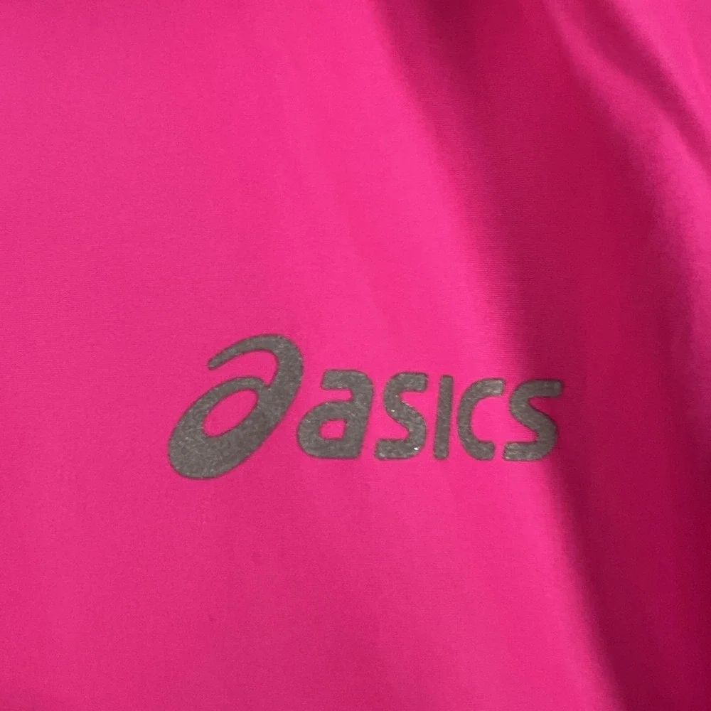 ASICS Jacket Womens‎ Small Pink Hooded Full Zip Lightweight Running Windbreaker